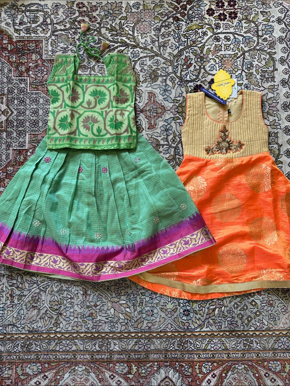Kids Traditional Green and Orange Festive Lehenga Set - Unbranded NWT size 2-3y